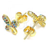 Oro Laminado Stud Earring, Gold Filled Style Butterfly Design, with Multicolor Micro Pave, Polished, Golden Finish, 02.233.0022