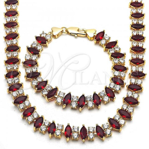 Oro Laminado Necklace and Bracelet, Gold Filled Style with Garnet and White Cubic Zirconia, Polished, Golden Finish, 06.284.0012.3