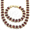 Oro Laminado Necklace and Bracelet, Gold Filled Style with Garnet and White Cubic Zirconia, Polished, Golden Finish, 06.284.0012.3