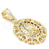 Oro Laminado Religious Pendant, Gold Filled Style Guadalupe Design, with White Cubic Zirconia, Polished, Golden Finish, 05.120.0030