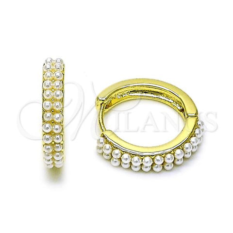 Oro Laminado Huggie Hoop, Gold Filled Style with Ivory Pearl, Polished, Golden Finish, 02.411.0053.20