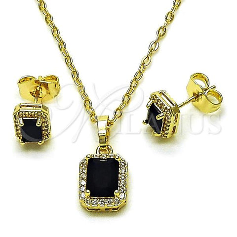 Oro Laminado Earring and Pendant Adult Set, Gold Filled Style Cluster Design, with Black Cubic Zirconia and White Micro Pave, Polished, Golden Finish, 10.196.0187.2