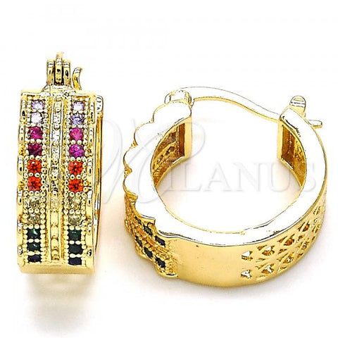 Oro Laminado Small Hoop, Gold Filled Style with Multicolor Cubic Zirconia, Polished, Golden Finish, 02.210.0276.3.20