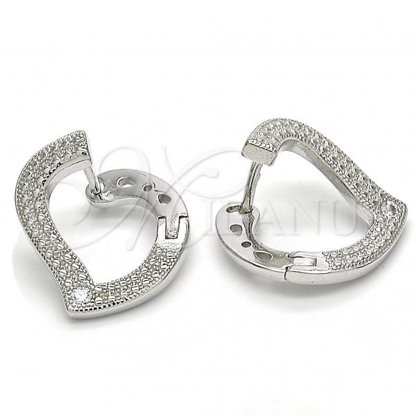 Sterling Silver Huggie Hoop, Heart Design, with White Cubic Zirconia, Polished, Rhodium Finish, 02.186.0139.1.15