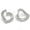 Sterling Silver Huggie Hoop, Heart Design, with White Cubic Zirconia, Polished, Rhodium Finish, 02.186.0139.1.15