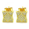 Oro Laminado Stud Earring, Gold Filled Style with White Micro Pave, Polished, Golden Finish, 02.342.0037
