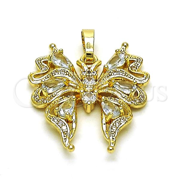 Oro Laminado Fancy Pendant, Gold Filled Style Butterfly Design, with White Cubic Zirconia and White Micro Pave, Polished, Golden Finish, 05.284.0009