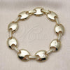 Oro Laminado Fancy Bracelet, Gold Filled Style Puff Mariner Design, with White Cubic Zirconia, Polished, Golden Finish, 03.213.0383.08