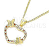 Oro Laminado Pendant Necklace, Gold Filled Style Heart and Butterfly Design, with Garnet and White Micro Pave, Polished, Golden Finish, 04.195.0018.1.20