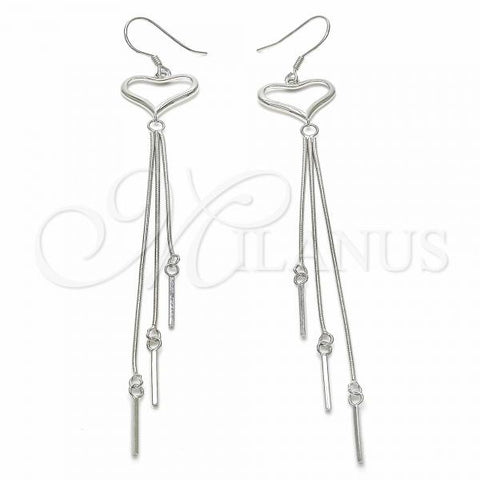 Sterling Silver Long Earring, Heart Design, Polished, Rhodium Finish, 02.285.0100