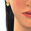 Oro Laminado Stud Earring, Gold Filled Style Heart and Love Design, with White Micro Pave, Polished, Golden Finish, 02.344.0024