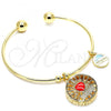 Oro Laminado Individual Bangle, Gold Filled Style Heart and Dolphin Design, with White Cubic Zirconia, Red Enamel Finish, Golden Finish, 07.106.0003 (02 MM Thickness, One size fits all)