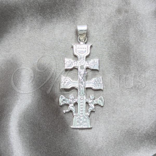 Sterling Silver Religious Pendant, Crucifix and Angel Design, Polished, Silver Finish, 05.392.0091