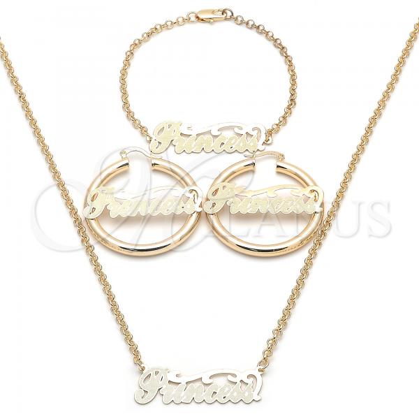 Oro Laminado Necklace, Bracelet and Earring, Gold Filled Style Polished, Golden Finish, 06.63.0235