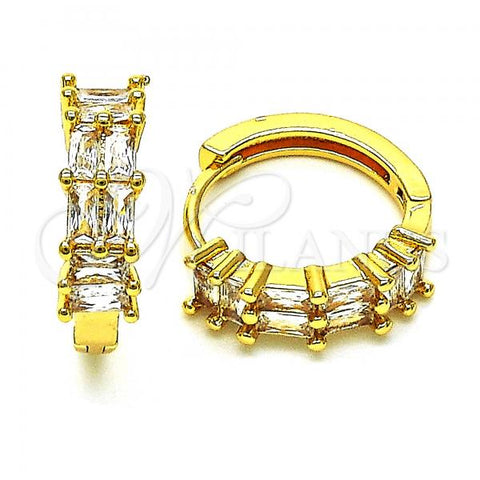 Oro Laminado Huggie Hoop, Gold Filled Style with White Cubic Zirconia, Polished, Golden Finish, 02.210.0673.15