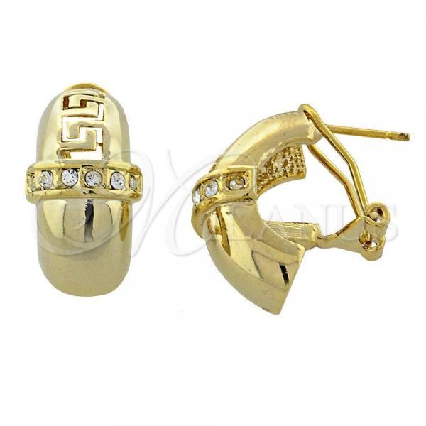 Oro Laminado Stud Earring, Gold Filled Style Greek Key Design, with White Crystal, Polished, Golden Finish, 02.59.0033 *PROMO*