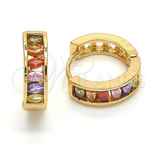 Oro Laminado Huggie Hoop, Gold Filled Style with Multicolor Cubic Zirconia, Polished, Golden Finish, 02.267.0064.15