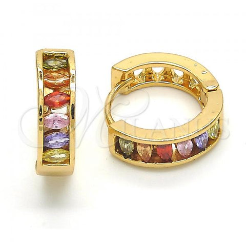 Oro Laminado Huggie Hoop, Gold Filled Style with Multicolor Cubic Zirconia, Polished, Golden Finish, 02.267.0064.15