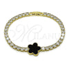 Oro Laminado Fancy Bracelet, Gold Filled Style Flower Design, with Black Mother of Pearl and White Cubic Zirconia, Polished, Golden Finish, 03.283.0439.07