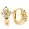 Oro Laminado Small Hoop, Gold Filled Style Flower Design, with White Cubic Zirconia, Polished, Golden Finish, 02.196.0002.1.15