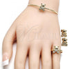Oro Laminado Earring and Pendant Children Set, Gold Filled Style Teddy Bear and Heart Design, with White Micro Pave, Polished, Golden Finish, 06.210.0021
