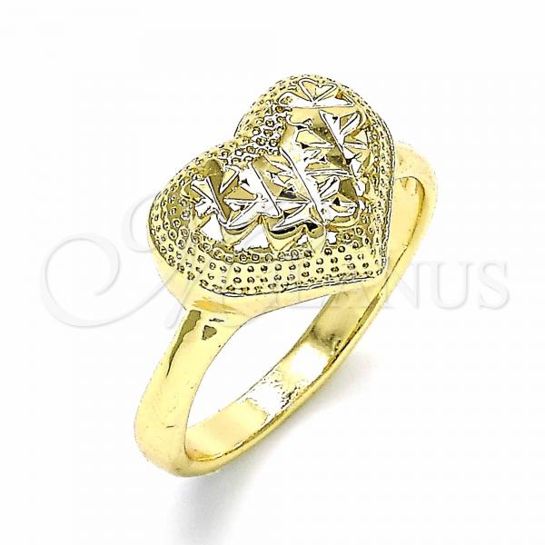 Oro Laminado Elegant Ring, Gold Filled Style Heart Design, Diamond Cutting Finish, Golden Finish, 01.233.0003.10 (Size 10)