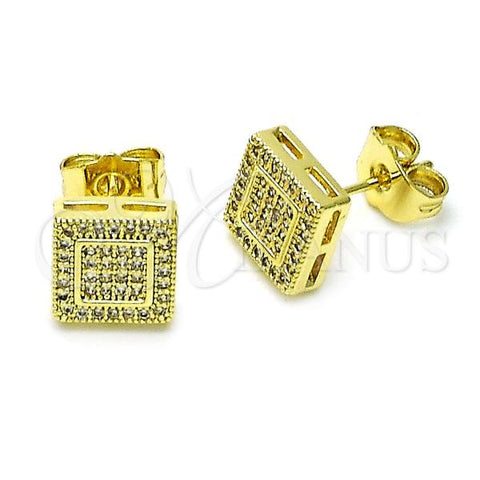 Oro Laminado Stud Earring, Gold Filled Style with White Micro Pave, Polished, Golden Finish, 02.260.0027