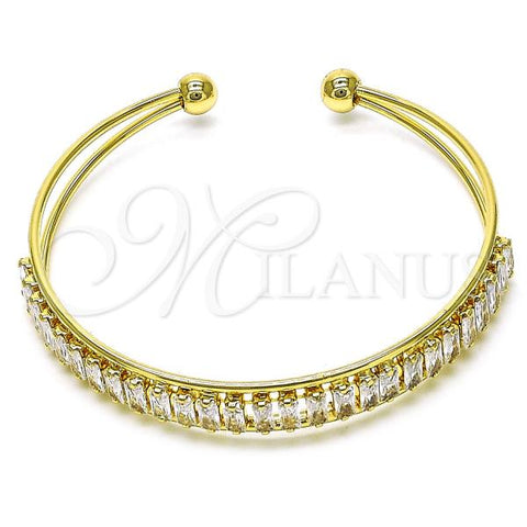 Oro Laminado Individual Bangle, Gold Filled Style Baguette Design, with White Cubic Zirconia, Polished, Golden Finish, 07.283.0002