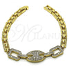 Oro Laminado Fancy Bracelet, Gold Filled Style Puff Mariner Design, with White Cubic Zirconia, Polished, Golden Finish, 03.283.0297.07