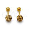 Stainless Steel Stud Earring, Ball Design, with Coffee Crystal, Polished, Golden Finish, 02.271.0010.10
