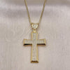 Oro Laminado Pendant Necklace, Gold Filled Style Cross Design, with White Micro Pave, Polished, Golden Finish, 04.156.0228.18