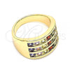 Oro Laminado Multi Stone Ring, Gold Filled Style with Multicolor Cubic Zirconia, Polished, Golden Finish, 01.346.0017.1.07