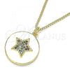 Oro Laminado Pendant Necklace, Gold Filled Style Star Design, with Multicolor Micro Pave, White Enamel Finish, Golden Finish, 04.374.0001.1.20