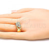 Oro Laminado Multi Stone Ring, Gold Filled Style Heart Design, with White Crystal, Polished, Golden Finish, 01.372.0001.08 (Size 8)