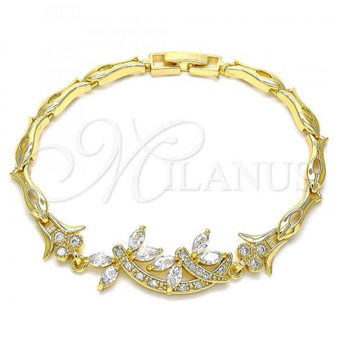 Oro Laminado Fancy Bracelet, Gold Filled Style Dragon-Fly and Fish Design, with White Cubic Zirconia and White Micro Pave, Polished, Golden Finish, 03.210.0119.3.07