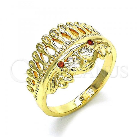 Oro Laminado Multi Stone Ring, Gold Filled Style with Garnet and White Cubic Zirconia, Polished, Golden Finish, 01.185.0019.10