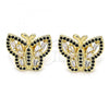 Oro Laminado Stud Earring, Gold Filled Style Butterfly Design, with White and Black Micro Pave, Polished, Golden Finish, 02.156.0410