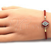 Oro Laminado Fancy Bracelet, Gold Filled Style Evil Eye Design, with Sapphire Blue and White Micro Pave, Red Enamel Finish, Golden Finish, 03.368.0059.2.06