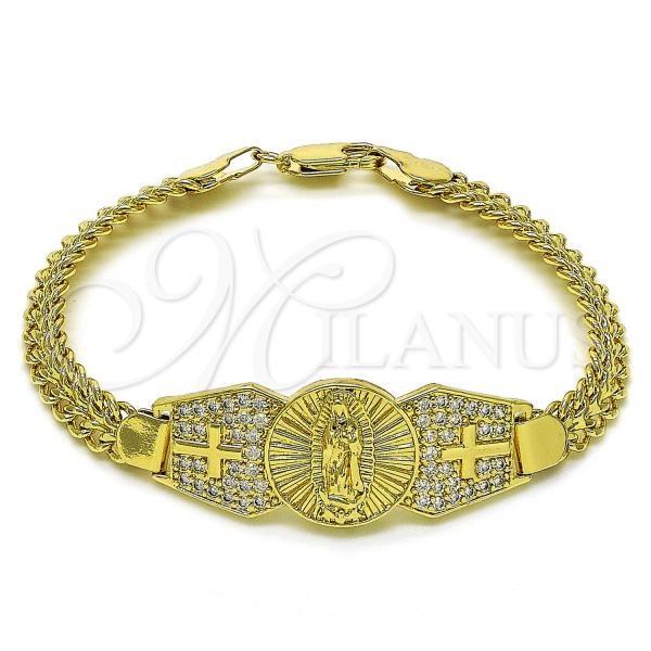 Oro Laminado Fancy Bracelet, Gold Filled Style Guadalupe and Bismark Design, with White Cubic Zirconia, Polished, Golden Finish, 03.411.0039.08