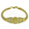 Oro Laminado Fancy Bracelet, Gold Filled Style Guadalupe and Bismark Design, with White Cubic Zirconia, Polished, Golden Finish, 03.411.0039.08