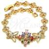 Oro Laminado Fancy Bracelet, Gold Filled Style Butterfly Design, with Multicolor Cubic Zirconia, Polished, Golden Finish, 03.323.0002.07