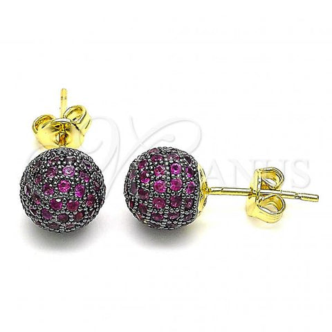Oro Laminado Stud Earring, Gold Filled Style with Amethyst Micro Pave, Polished, Two Tone, 02.374.0001.1