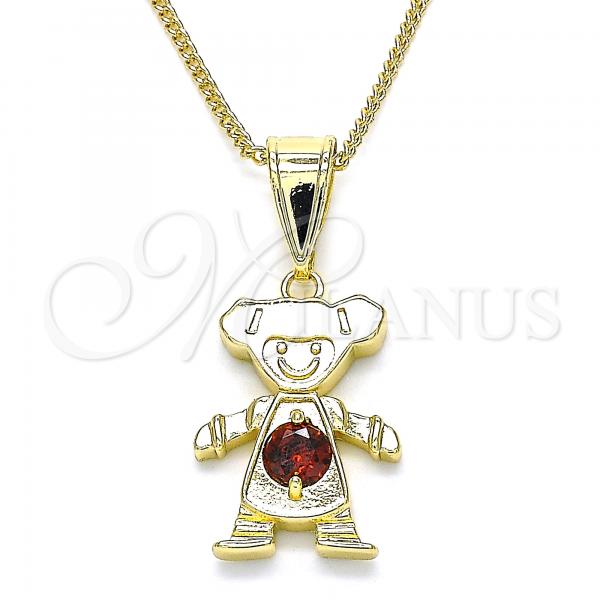 Oro Laminado Pendant Necklace, Gold Filled Style Little Girl Design, with Garnet Cubic Zirconia, Polished, Golden Finish, 04.253.0013.20