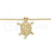 Oro Laminado Pendant Necklace, Gold Filled Style Turtle Design, with Garnet and White Crystal, Polished, Tricolor, 04.213.0166.20