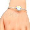 Rhodium Plated Individual Bangle, Heart Design, with Aurore Boreale Swarovski Crystals, Polished, Rhodium Finish, 07.239.0013.9 (02 MM Thickness, One size fits all)