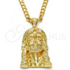 Oro Laminado Religious Pendant, Gold Filled Style Jesus Design, Diamond Cutting Finish, Golden Finish, 05.120.0035