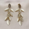 Oro Laminado Long Earring, Gold Filled Style Leaf Design, Diamond Cutting Finish, Golden Finish, 02.385.0067