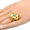 Oro Laminado Multi Stone Ring, Gold Filled Style with White Crystal, Polished, Golden Finish, 01.241.0006.10 (Size 10)