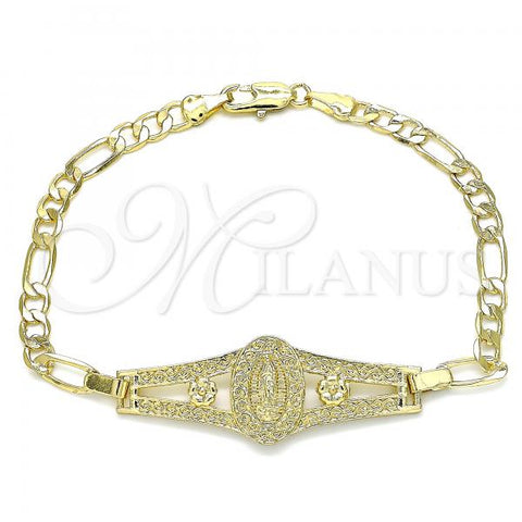 Oro Laminado Fancy Bracelet, Gold Filled Style Guadalupe and Flower Design, Polished, Golden Finish, 03.351.0099.08