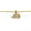 Oro Laminado Pendant Necklace, Gold Filled Style Elephant Design, with White Micro Pave, Polished, Golden Finish, 04.233.0014.18